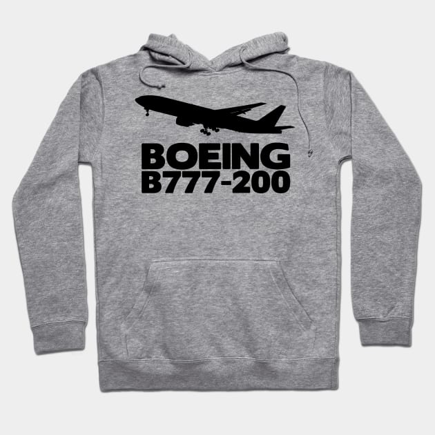 Boeing B777-200 Silhouette Print (Black) Hoodie by TheArtofFlying